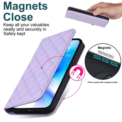 For iPhone 13 Pro Max Rhombic MagSafe RFID Anti-Theft Wallet Leather Phone Case(Purple) by bashfashion