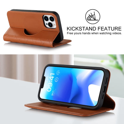For iPhone 13 Pro Max Rhombic MagSafe RFID Anti-Theft Wallet Leather Phone Case(Brown) by bashfashion