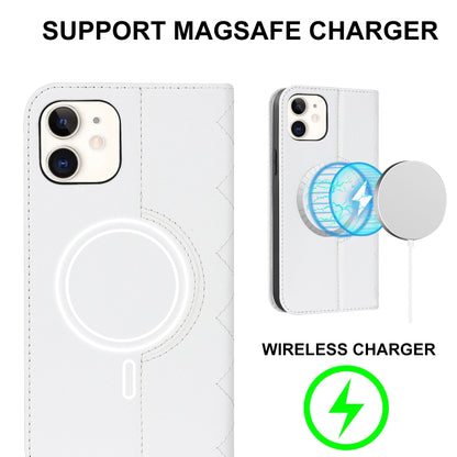 For iPhone 12 mini Rhombic MagSafe RFID Anti-Theft Wallet Leather Phone Case(White) by bashfashion