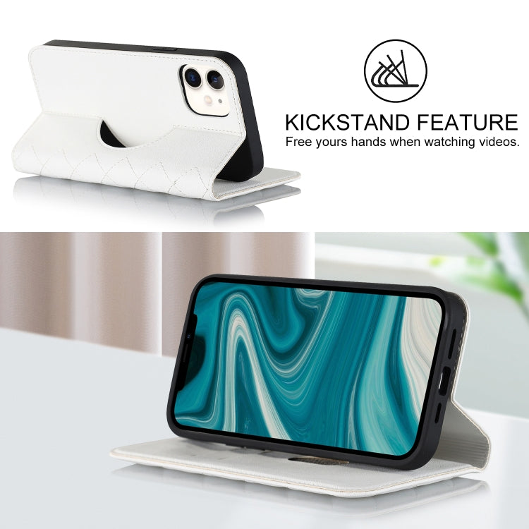 For iPhone 12 mini Rhombic MagSafe RFID Anti-Theft Wallet Leather Phone Case(White) by bashfashion