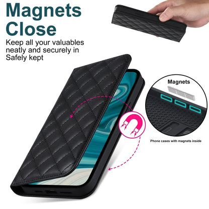 For iPhone 12 mini Rhombic MagSafe RFID Anti-Theft Wallet Leather Phone Case(Black) by bashfashion