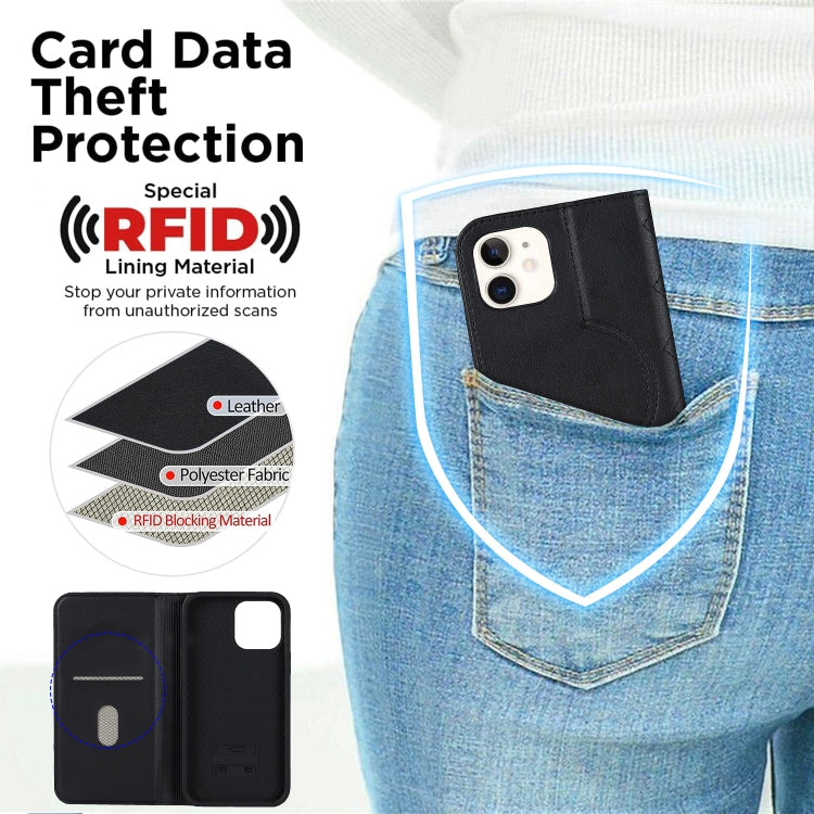 For iPhone 12 mini Rhombic MagSafe RFID Anti-Theft Wallet Leather Phone Case(Black) by bashfashion