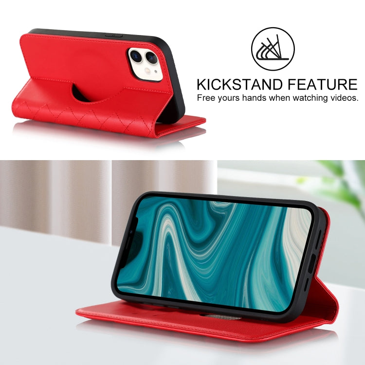 For iPhone 12 mini Rhombic MagSafe RFID Anti-Theft Wallet Leather Phone Case(Red) by bashfashion