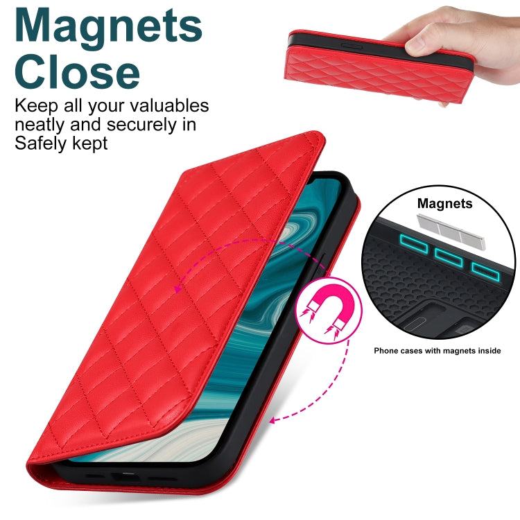 For iPhone 12 mini Rhombic MagSafe RFID Anti-Theft Wallet Leather Phone Case(Red) by bashfashion