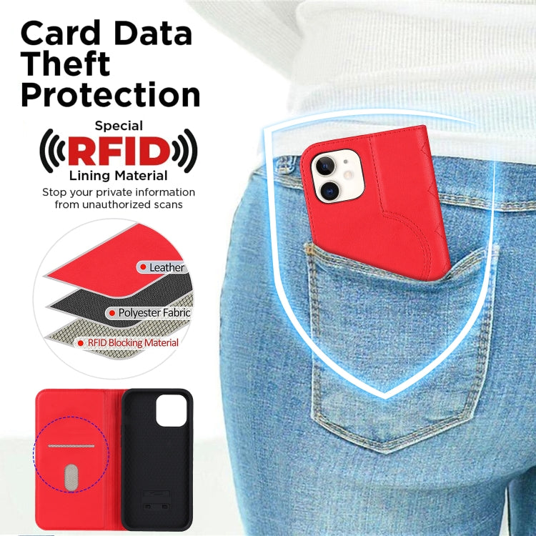 For iPhone 12 mini Rhombic MagSafe RFID Anti-Theft Wallet Leather Phone Case(Red) by bashfashion