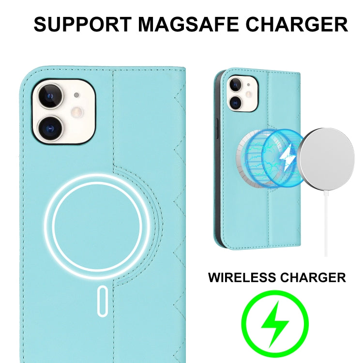 For iPhone 12 mini Rhombic MagSafe RFID Anti-Theft Wallet Leather Phone Case(Sky Blue) by bashfashion