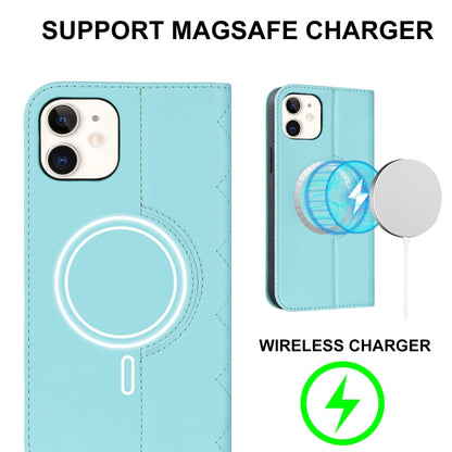 For iPhone 12 mini Rhombic MagSafe RFID Anti-Theft Wallet Leather Phone Case(Sky Blue) by bashfashion