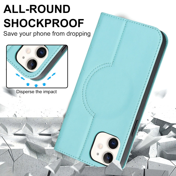 For iPhone 12 mini Rhombic MagSafe RFID Anti-Theft Wallet Leather Phone Case(Sky Blue) by bashfashion