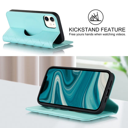 For iPhone 12 mini Rhombic MagSafe RFID Anti-Theft Wallet Leather Phone Case(Sky Blue) by bashfashion