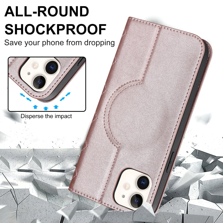 For iPhone 12 mini Rhombic MagSafe RFID Anti-Theft Wallet Leather Phone Case(Rose Gold) by bashfashion