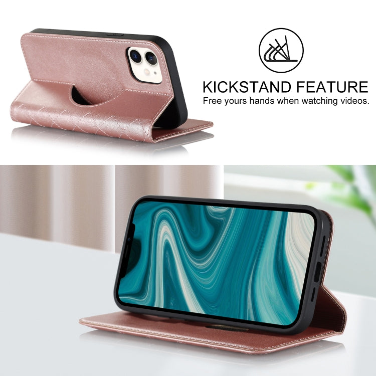 For iPhone 12 mini Rhombic MagSafe RFID Anti-Theft Wallet Leather Phone Case(Rose Gold) by bashfashion