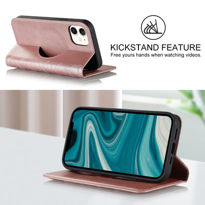 For iPhone 12 mini Rhombic MagSafe RFID Anti-Theft Wallet Leather Phone Case(Rose Gold) by bashfashion