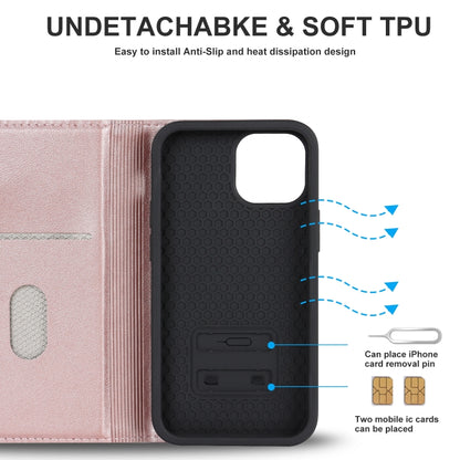 For iPhone 12 mini Rhombic MagSafe RFID Anti-Theft Wallet Leather Phone Case(Rose Gold) by bashfashion