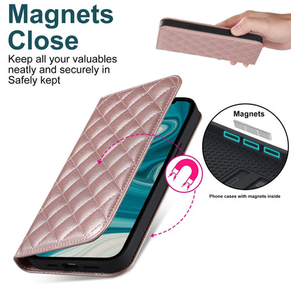 For iPhone 12 mini Rhombic MagSafe RFID Anti-Theft Wallet Leather Phone Case(Rose Gold) by bashfashion