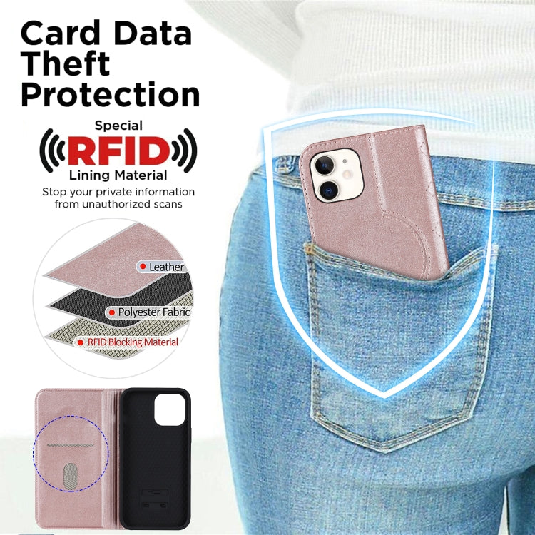 For iPhone 12 mini Rhombic MagSafe RFID Anti-Theft Wallet Leather Phone Case(Rose Gold) by bashfashion