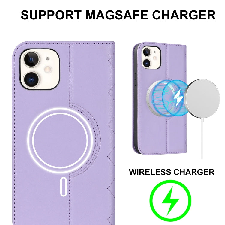 For iPhone 12 mini Rhombic MagSafe RFID Anti-Theft Wallet Leather Phone Case(Purple) by bashfashion
