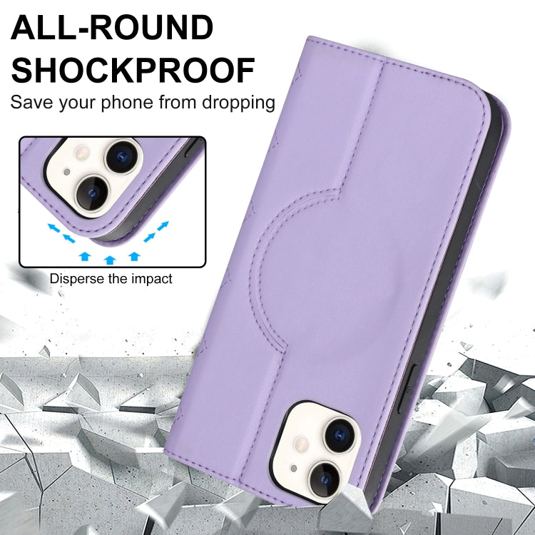For iPhone 12 mini Rhombic MagSafe RFID Anti-Theft Wallet Leather Phone Case(Purple) by bashfashion