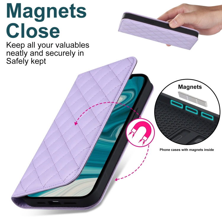 For iPhone 12 mini Rhombic MagSafe RFID Anti-Theft Wallet Leather Phone Case(Purple) by bashfashion