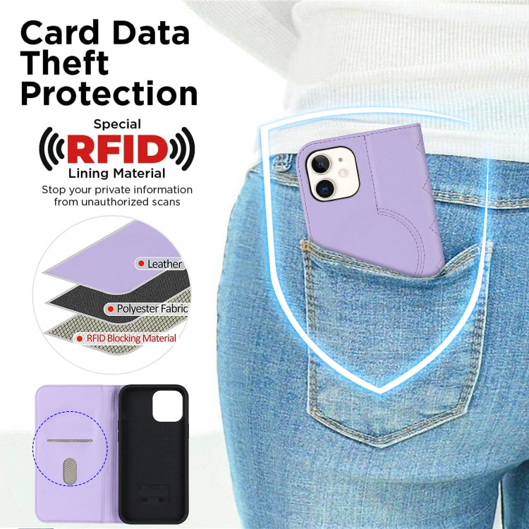 For iPhone 12 mini Rhombic MagSafe RFID Anti-Theft Wallet Leather Phone Case(Purple) by bashfashion