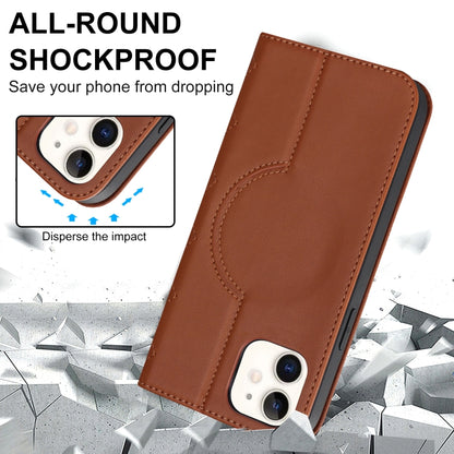 For iPhone 12 mini Rhombic MagSafe RFID Anti-Theft Wallet Leather Phone Case(Brown) by bashfashion