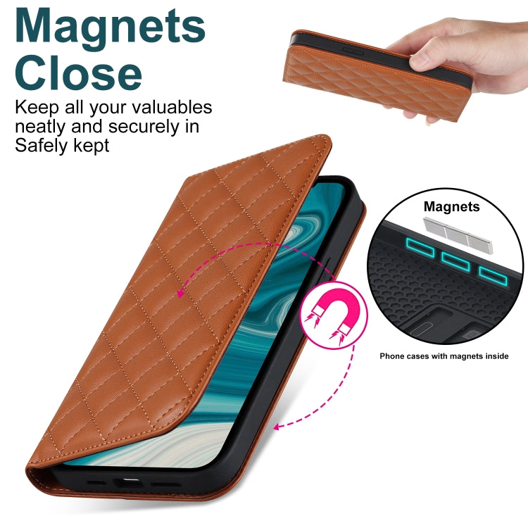 For iPhone 12 mini Rhombic MagSafe RFID Anti-Theft Wallet Leather Phone Case(Brown) by bashfashion