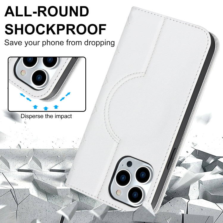 For iPhone 12 Pro Max Rhombic MagSafe RFID Anti-Theft Wallet Leather Phone Case(White) by bashfashion