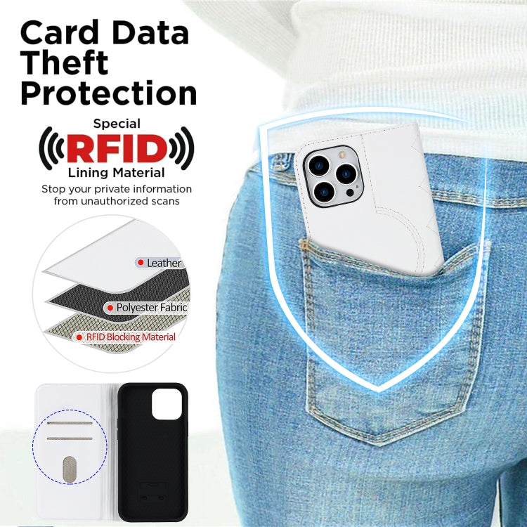 For iPhone 12 Pro Max Rhombic MagSafe RFID Anti-Theft Wallet Leather Phone Case(White) by bashfashion