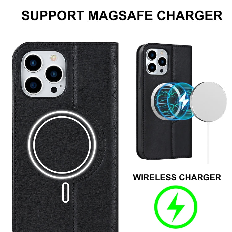 For iPhone 12 Pro Max Rhombic MagSafe RFID Anti-Theft Wallet Leather Phone Case(Black) by bashfashion