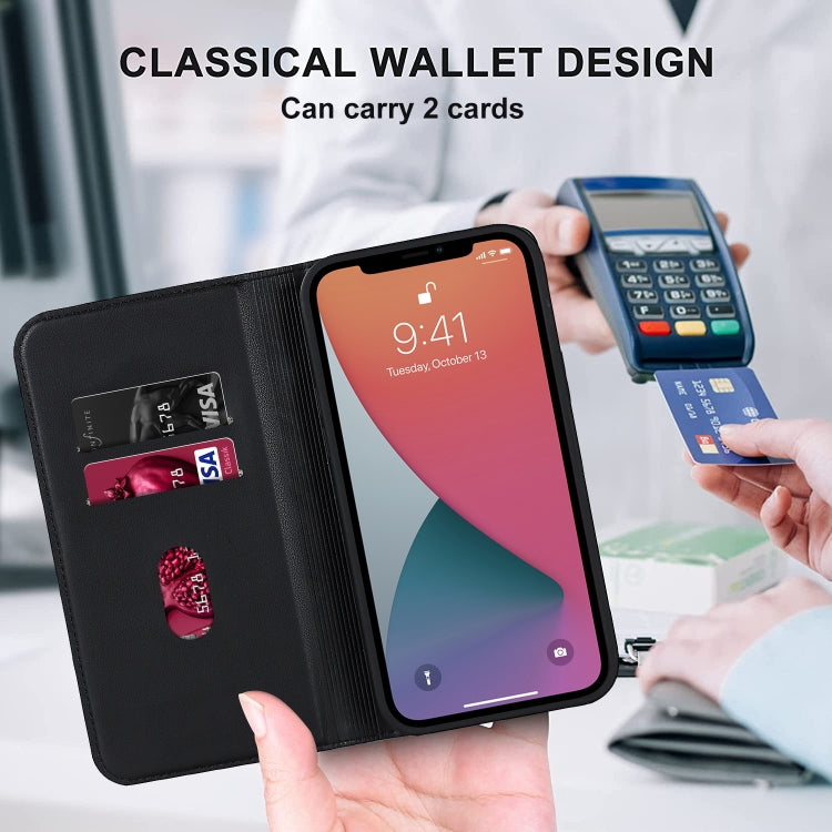 For iPhone 12 Pro Max Rhombic MagSafe RFID Anti-Theft Wallet Leather Phone Case(Black) by bashfashion