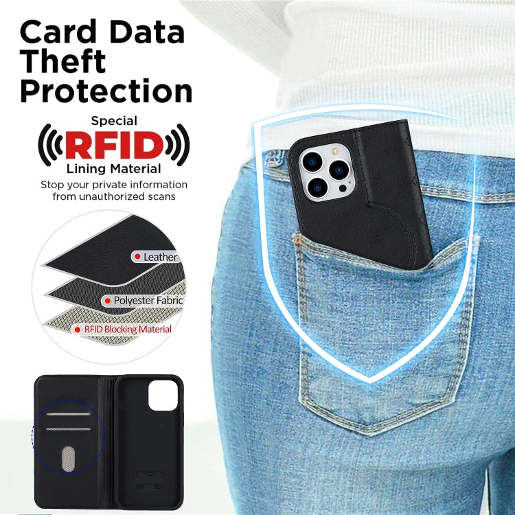 For iPhone 12 Pro Max Rhombic MagSafe RFID Anti-Theft Wallet Leather Phone Case(Black) by bashfashion