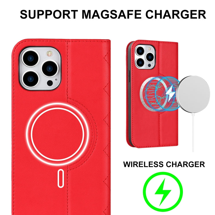 For iPhone 12 Pro Max Rhombic MagSafe RFID Anti-Theft Wallet Leather Phone Case(Red) by bashfashion