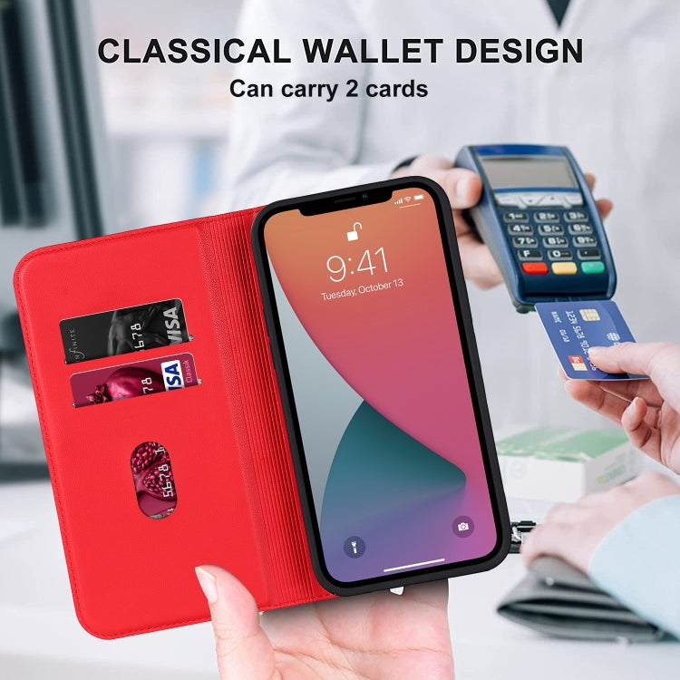 For iPhone 12 Pro Max Rhombic MagSafe RFID Anti-Theft Wallet Leather Phone Case(Red) by bashfashion