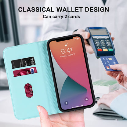 For iPhone 12 Pro Max Rhombic MagSafe RFID Anti-Theft Wallet Leather Phone Case(Sky Blue) by bashfashion
