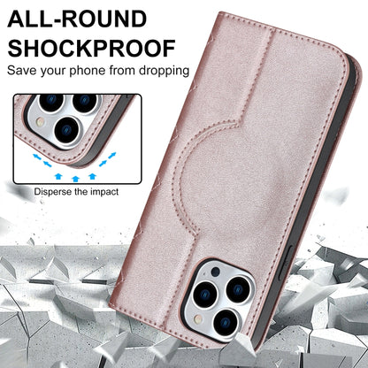For iPhone 12 Pro Max Rhombic MagSafe RFID Anti-Theft Wallet Leather Phone Case(Rose Gold) by bashfashion