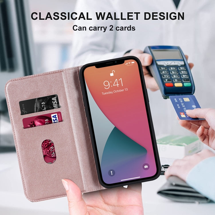 For iPhone 12 Pro Max Rhombic MagSafe RFID Anti-Theft Wallet Leather Phone Case(Rose Gold) by bashfashion