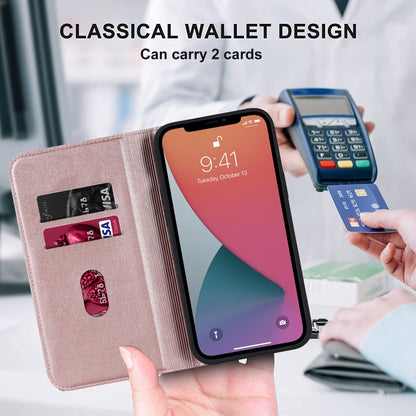 For iPhone 12 Pro Max Rhombic MagSafe RFID Anti-Theft Wallet Leather Phone Case(Rose Gold) by bashfashion