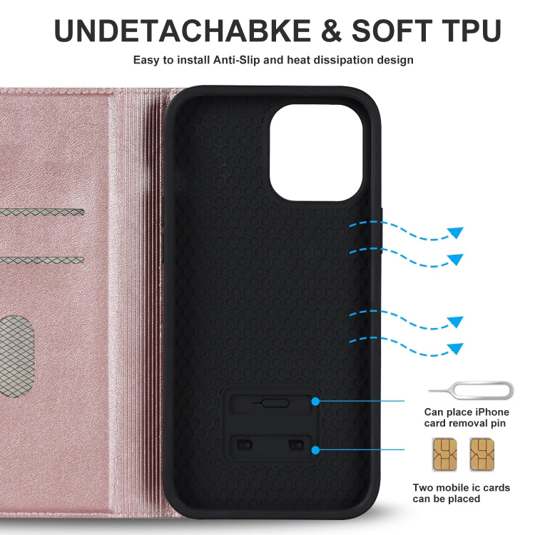 For iPhone 12 Pro Max Rhombic MagSafe RFID Anti-Theft Wallet Leather Phone Case(Rose Gold) by bashfashion