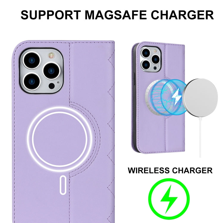 For iPhone 12 Pro Max Rhombic MagSafe RFID Anti-Theft Wallet Leather Phone Case(Purple) by bashfashion