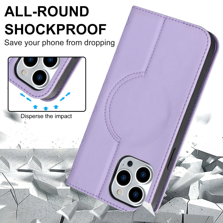 For iPhone 12 Pro Max Rhombic MagSafe RFID Anti-Theft Wallet Leather Phone Case(Purple) by bashfashion