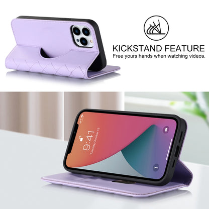 For iPhone 12 Pro Max Rhombic MagSafe RFID Anti-Theft Wallet Leather Phone Case(Purple) by bashfashion
