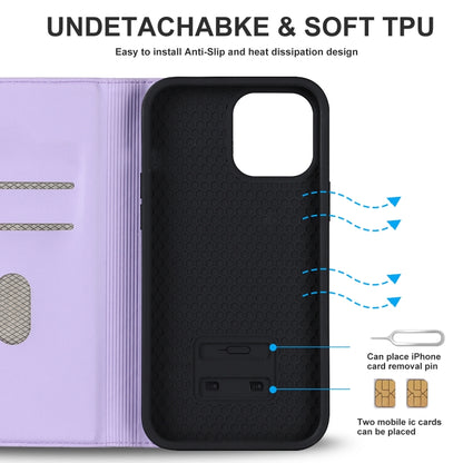 For iPhone 12 Pro Max Rhombic MagSafe RFID Anti-Theft Wallet Leather Phone Case(Purple) by bashfashion
