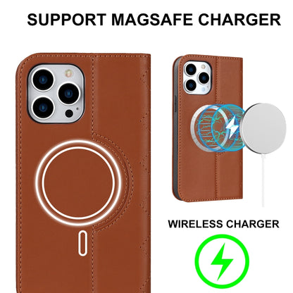 For iPhone 12 Pro Max Rhombic MagSafe RFID Anti-Theft Wallet Leather Phone Case(Brown) by bashfashion