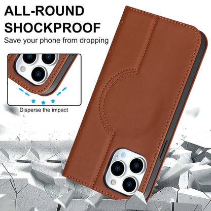 For iPhone 12 Pro Max Rhombic MagSafe RFID Anti-Theft Wallet Leather Phone Case(Brown) by bashfashion