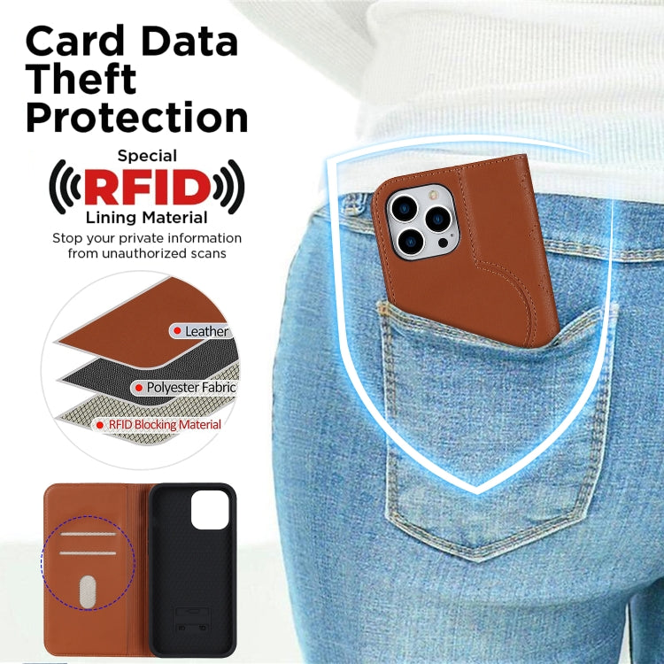 For iPhone 12 Pro Max Rhombic MagSafe RFID Anti-Theft Wallet Leather Phone Case(Brown) by bashfashion