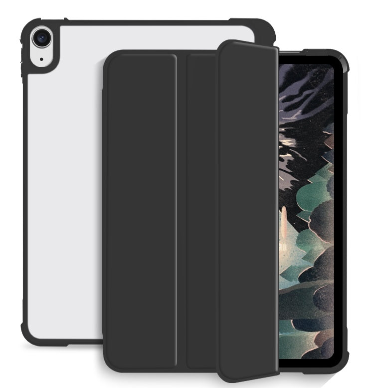 For iPad Air 2020 / 2022 10.9 3-fold Shockproof Smart Leather Tablet Case(Black) by bashfashion