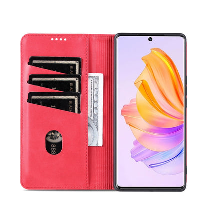 For Honor 80 SE AZNS Magnetic Calf Texture Flip Leather Phone Case(Red) by AZNS