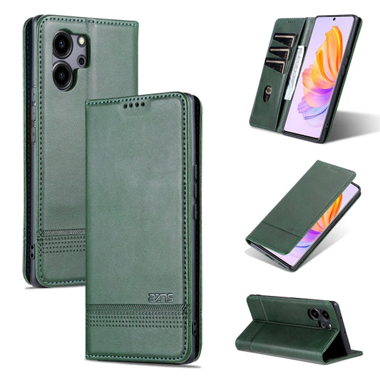 For Honor 80 SE AZNS Magnetic Calf Texture Flip Leather Phone Case(Dark Green) by AZNS