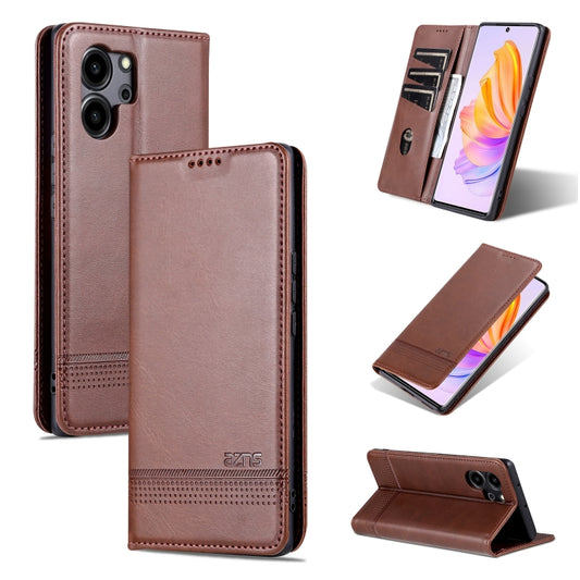 For Honor 80 SE AZNS Magnetic Calf Texture Flip Leather Phone Case(Dark Brown) by AZNS