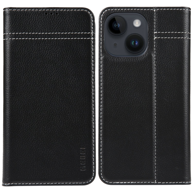 For iPhone 14 GEBEI Top-grain Horizontal Flip Leather Phone Case(Black) by GEBEI
