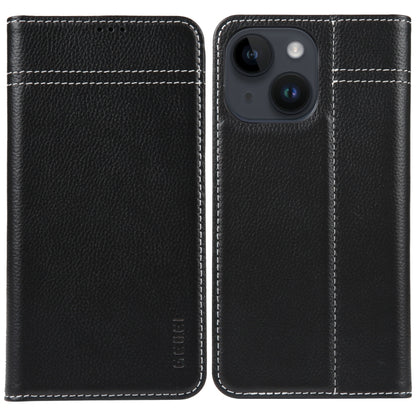 For iPhone 14 GEBEI Top-grain Horizontal Flip Leather Phone Case(Black) by GEBEI